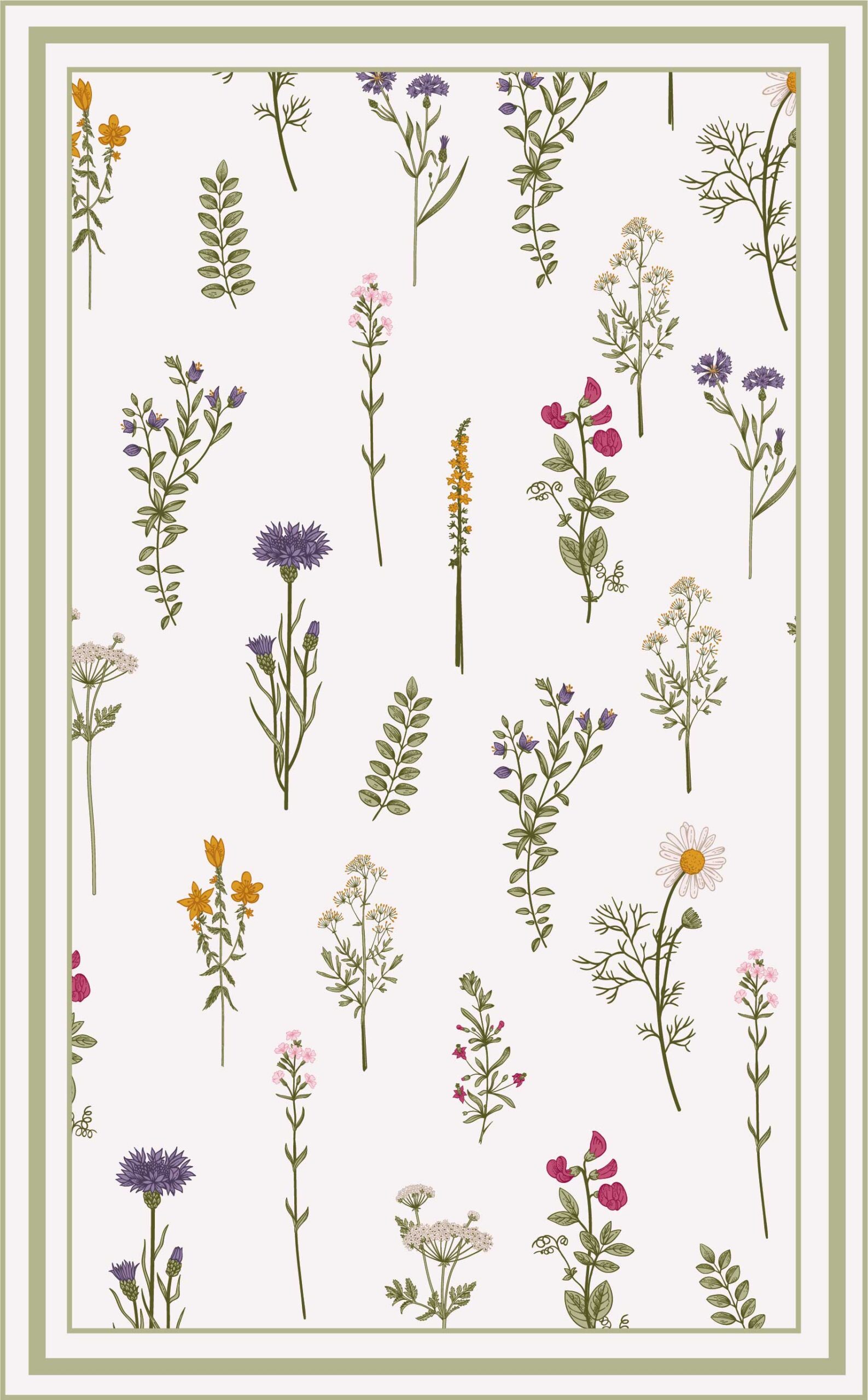 Alfombra vinilica diseño botanico de flores, vectorial